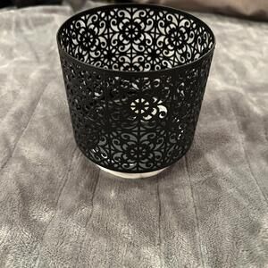 BATH & BODY WORKS BLACK ORNATE MARBLE LARGE 3 WICK CANDLE HOLDER SLEEVE 14.5OZ